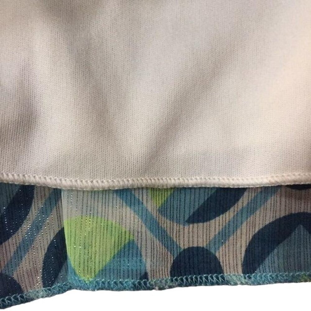 Justice Girls 16 Sleeveless Tiered Blouse Blue Lime Shimmer Ruffle Top Used - Picture 6 of 16
